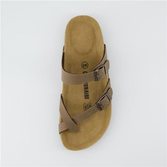 Womens cork footbed sandals slip on buckle faux leather platform summer shoes - Picture 6 of 7